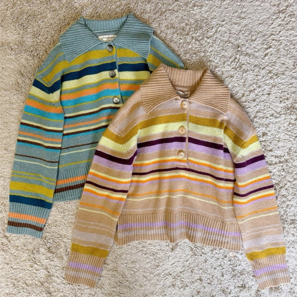 Free People Trading Up Striped Polo S in Grey Combo - Picture 6 of 8